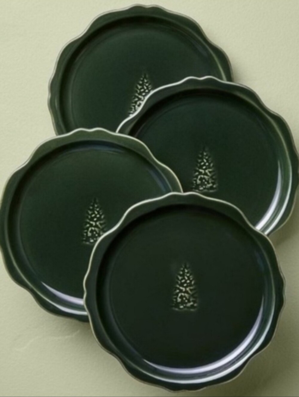 Hearth & Hand Glossy Green With Tree 7" Set Of 4 Stoneware Appetizer Plates